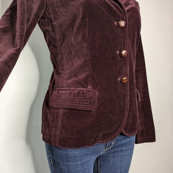 J Crew burgundy purple velvet collared v neck button up blazer jacket XS - Picture 6 of 10